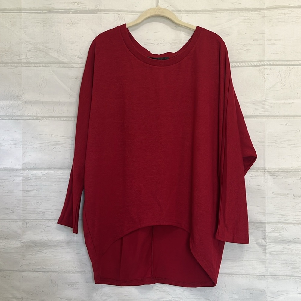 NWT Zanzea Collection Pullover Knit Oversized Top High Low Hem Crimson Red Sz L